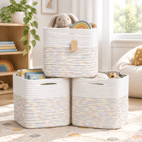 13 Inch Cube Storbinston Rope Woven Baskets For Organizing 3-pack | 13 X 13 Cubes Fabric Square Shelves Organizer Closet