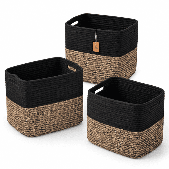 13 Inch Cube Storbinston Rope Woven Baskets For Organizing 3-pack | 13 X 13 Cubes Fabric Square Shelves Organizer Closet