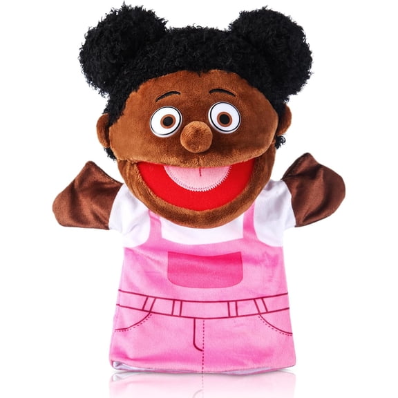 13 Inch Dark Tone Single Sister Family Puppet, Soft Stuffed Pretend Doll, Homeschool Story Accessory & Toddler Surprise Gift