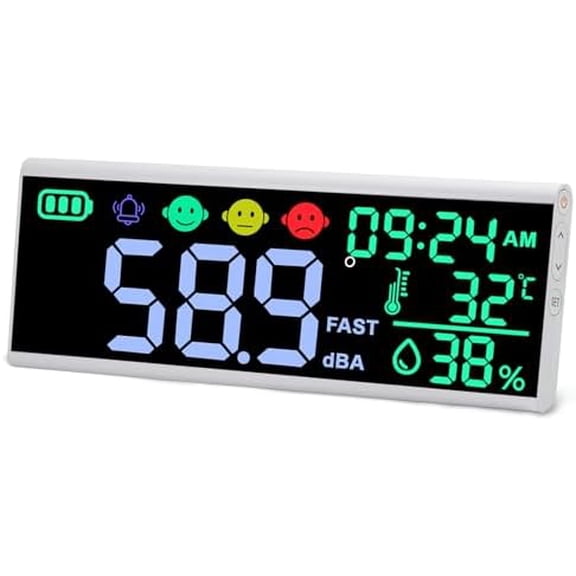 13 Inch Decibel Meter - Wall Hanging Sound Level Meter with Large LED Display, Noise, Temperature, Humidity, Time Monitor for Classroom$$Tools