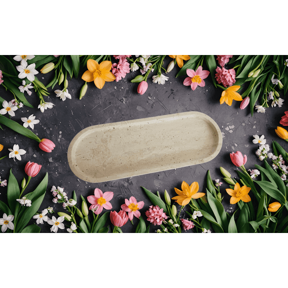 Knishk Vanity Tray French Country Large Footed Travertine 1 Count 13 Inch