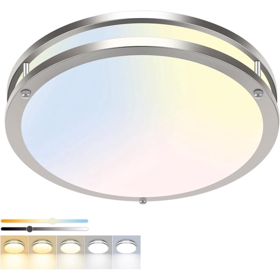 13 Inch Dimmable LED Ceiling Light, 24W Flush Mount Fixture with Adjustable Color Temperature for Kitchen, Bedroom and Bathroom