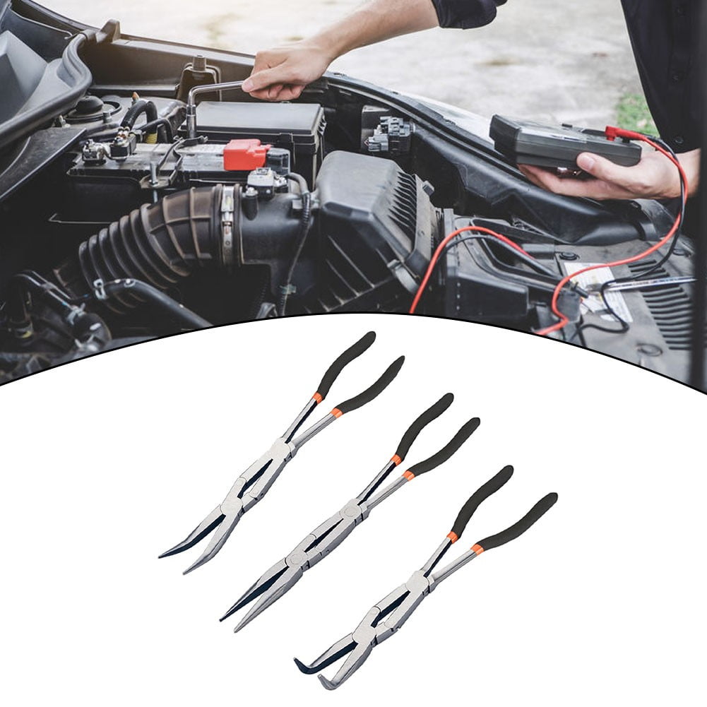 13 Inch Double Joint Extended Needle Nose Pliers Clamping Pliers Long Nose Pliers Extended Handle Curved Nose Pliers Pliers Tip 90° Fangkenuo