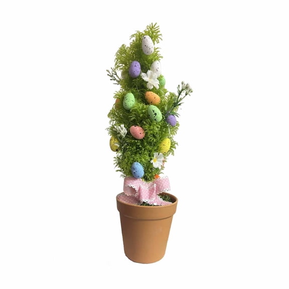13 Inch Easter Eggs Table Tree Decor, Spring Easter Party Supplies with Pink Bow, Egg Tree Centerpiece for Dining Room Home Party Birthday & Holiday Decoration