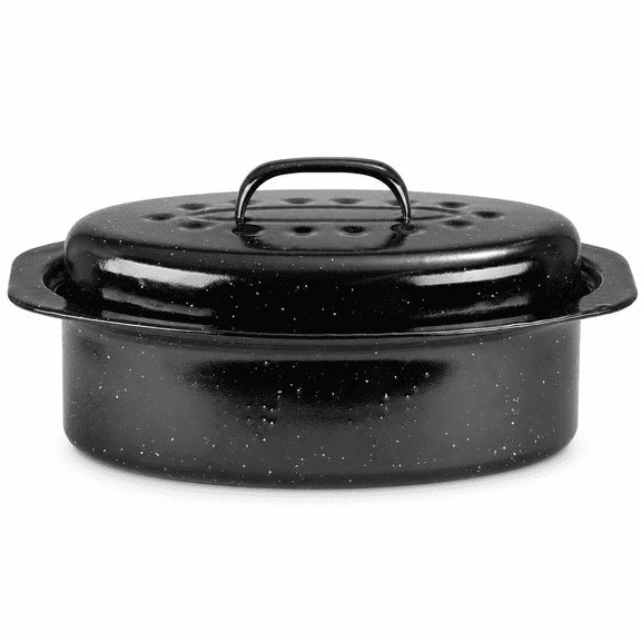 13 Inch Enameled Oval Roasting Pan with Domed Lid