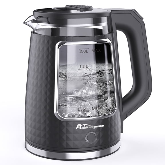 Electric Tea Kettle for Boiling Water, Food Grade Stainless Steel Base, 2.0L/1000W, with Auto Shut-Off and Boil-Dry Protection, Wide Opening