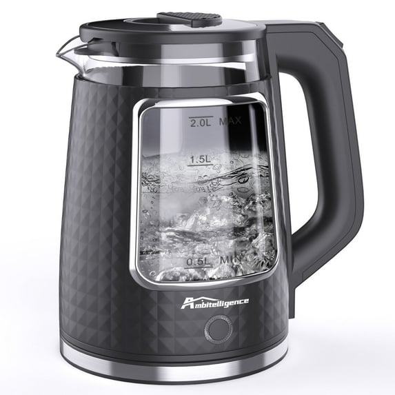 Electric Tea Kettle for Boiling Water, Food Grade Stainless Steel Base, 2.0L/1000W, with Auto Shut-Off and Boil-Dry Protection, Wide Opening