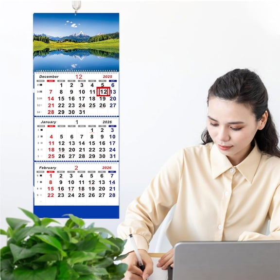 13 Inch Foldable Wall Calendar With Scenic Designs & Date Markers, 1 Count, For Home, Office, Planning Schedules And Organizing Daily Activities For Family & S