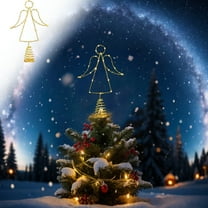 13 Inch Golden Angel Christmas Tree Topper with Lights - Pre-Lit LED Angel Tree Topper with Metal Base, Easy Install Holiday Tree for Xmas Decor