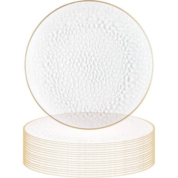 13-Inch Hammered Gold-Rimmed Disposable Charger Plates, 16-Pack, BPA-Free, Formal Round Plastic Plates for Weddings and Events