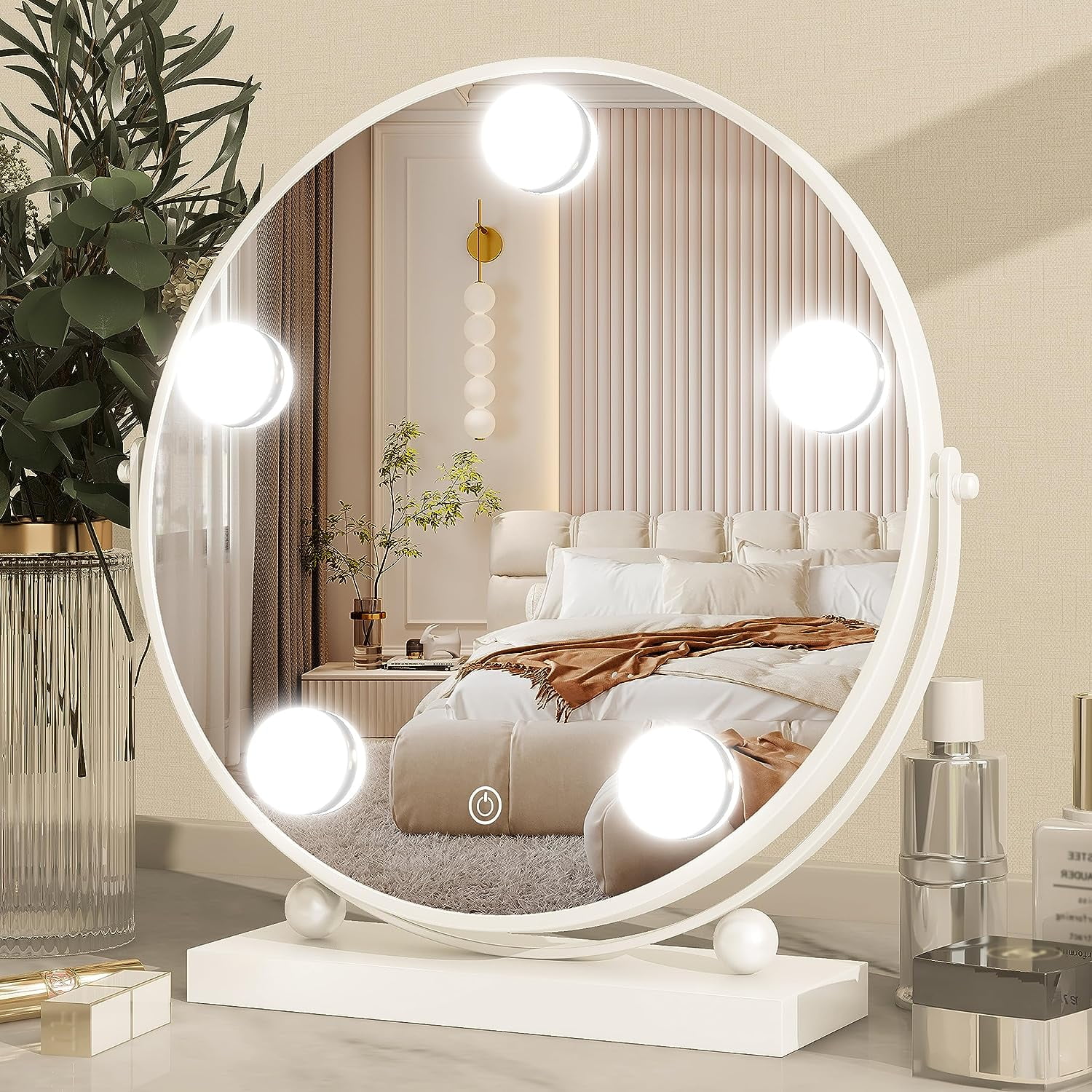 13 Inch Hollywood Vanity Mirror with Lights, Round Make Up Mirror with