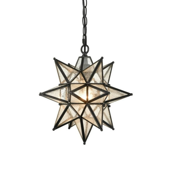 Moravian Star Pendant Light Chandelier Seeded Glass Black 13 Inches