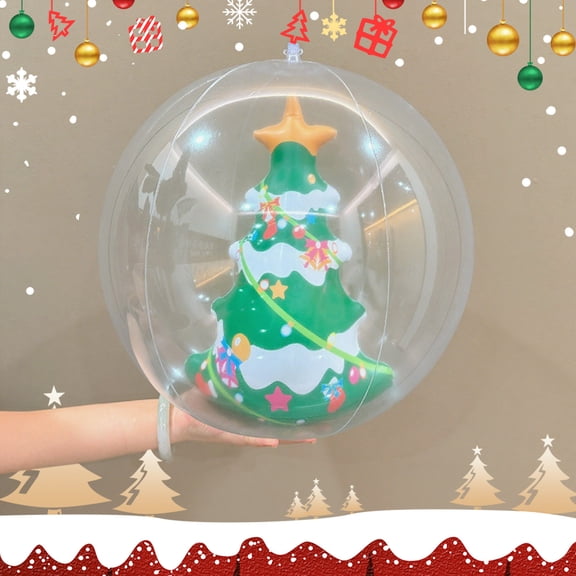 13 Inch Inflatable Christmas Ball Decor - Large Clear PVC Holiday Party Ball, Indoor Outdoor Festive Decoration for Xmas Party, Garden, Lawn, Kids Playroom, Easy to Inflate & Deflate
