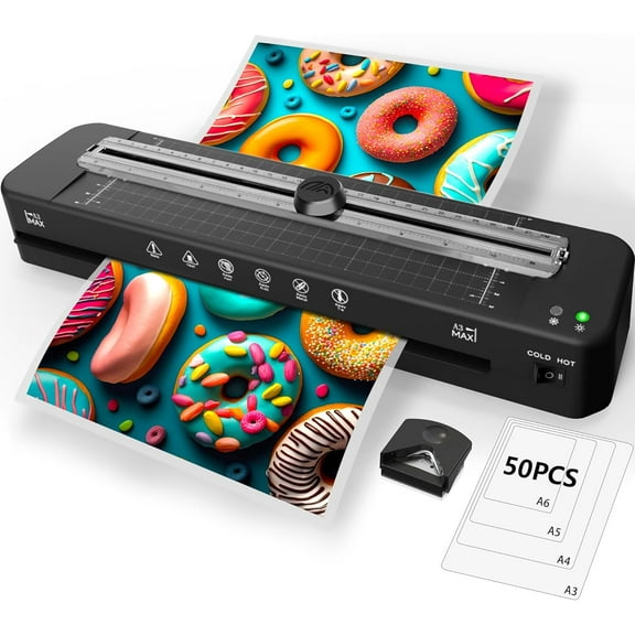 13 Inch Laminator Machine - 11x17 Laminator with 50 Sheets, Cold & Thermal, Built-in Paper Cutter & Corner Rounder, A3 Laminating Machine for Classroom Home School