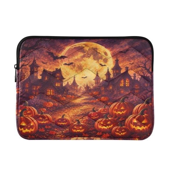 13 Inch Laptop Bag Briefcase Orange Halloween Pumpkin Village Protective Computer Sleeve Carrying Case for Work Travel School