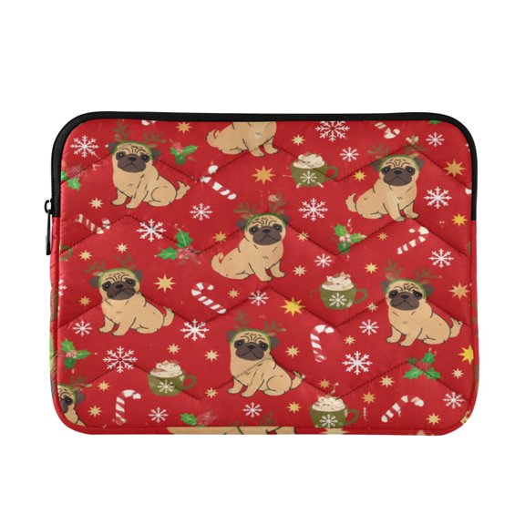 13 Inch Laptop Bag Briefcase Red Christmas Pug Pattern Protective Computer Sleeve Carrying Case for Work Travel School