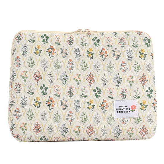 13 Inch Laptop Sleeve, Green Flower Printed Notebook Protective Bag, Anti-Scratch Padded Liner