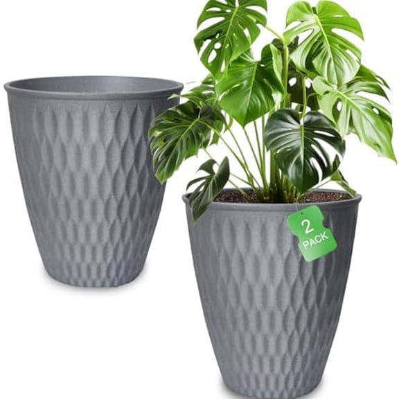 13 Inch Large Plant Pot, 2Pack Big Planter, Matte Grey Durable Lightweight Flower Pot Garden Containers for Indoor and Outdoor Plants, Porch, Patio, Backyard, Room & Office Dcor$$Garden & Patio