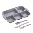 thumbnail image 1 of 13 Inch Large Unbreakable Divided Plates with Knife, Fork and Spoon, 5 Compartments Sectional Dinner Plates Control Plate Plastic Cafeteria School Lunch Tray for Adult, Microwave & Dishwasher Safe, 1 of 6