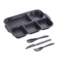 thumbnail image 1 of 13 Inch Large Unbreakable Divided Plates with Knife, Fork and Spoon, 5 Compartments Sectional Dinner Plates Control Plate Plastic Cafeteria School Lunch Tray for Adult, Microwave & Dishwasher Safe, 1 of 6