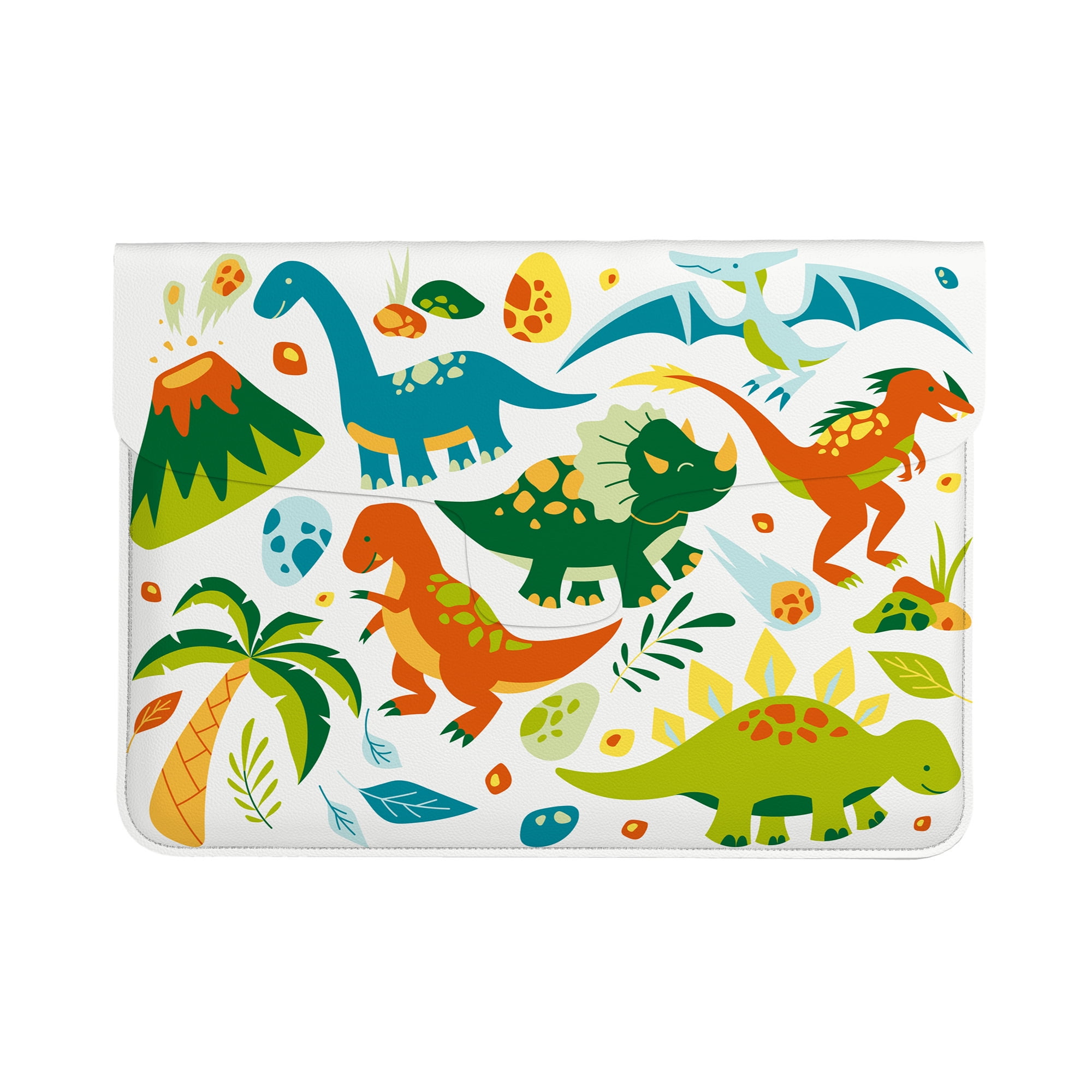 13 Inch Leather Laptop Sleeve Case Colorful Dinosaurs With A Volcano ...