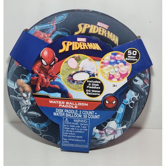 13 Inch Marvel Spider-man Spiderman Set of 2 Water Balloon Disk Paddles with 50 Water Balloons