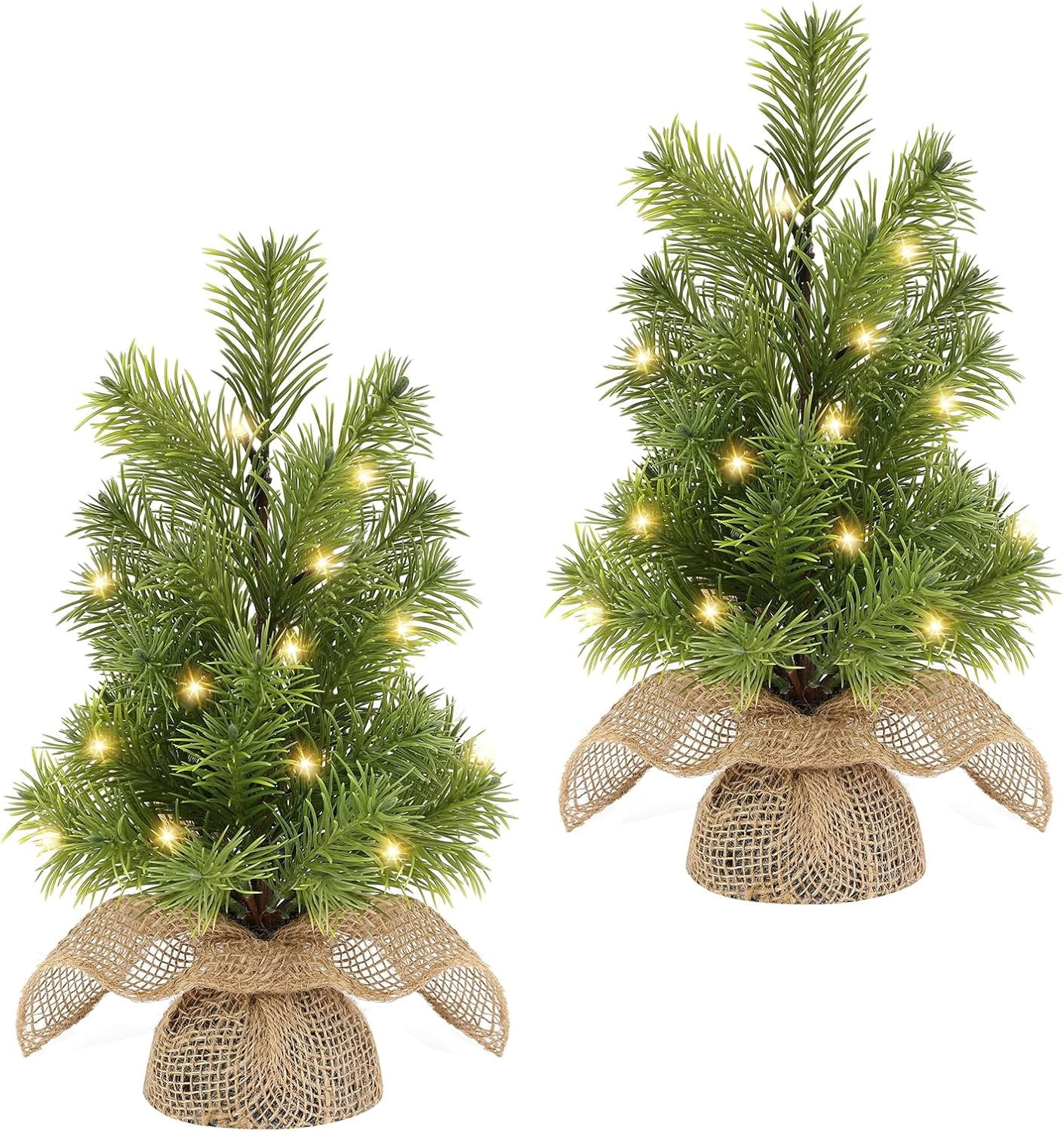 13 Inch Mini Christmas Tree with Lights, 2 Pack Prelit Tiny Xmas Trees ...