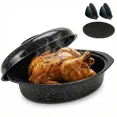thumbnail image 1 of 13-Inch Oval Roaster with Lid, Enameled Steel, 7 LB Poultry Capacity, 932°F Heat Resistant, Dishwasher Safe, Black, 1 of 7