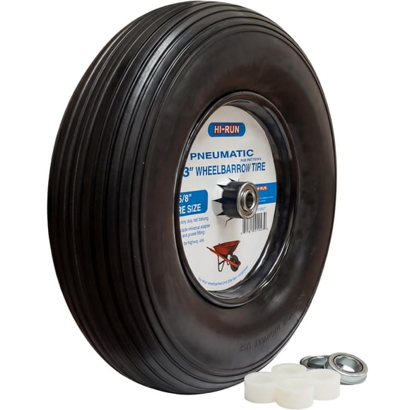 Hi-Run Ribbed 13" Pneumatic 4.00-6 2PR Wheelbarrow Tire Assembly with 5/8" Bushing Pre-Mounted