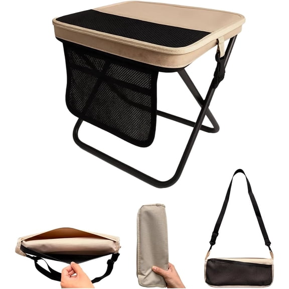 13-Inch Pocket Chair Purse Portable Folding Stool Made of Alloy Frame & Oxford Seat, 265 LBS Capacity, Compact Shoulder Bag Design for Commuting, Fishing, Outdoor Work
