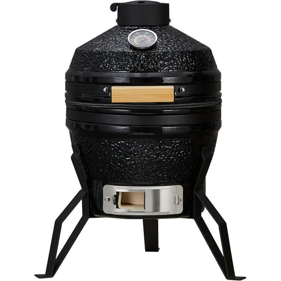 13-Inch Portable Ceramic Charcoal Grill with Grill Stand, Egg Shaped Ceramic Charcoal Grill w 10.6" Stainless Steel Cooking Grate, Heat Deflectors and Ash Tool for Outdoor Barbecue, Baking