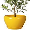 thumbnail image 1 of Stillaflora 13 inch Bright Yellow Extra Large Ceramic Decorative Planter with Drainage & Saucer, Modern Indoor & Outdoor Pot for Flowers & Patio Decor, 1 of 7