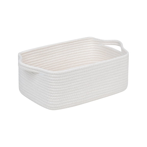 13-Inch Rectangular Cotton Rope Storage Basket for Baby Room Organizer Bin Woven Nursery Tote for Toys Laundry Blankets(13x8.7x5.1in,White)
