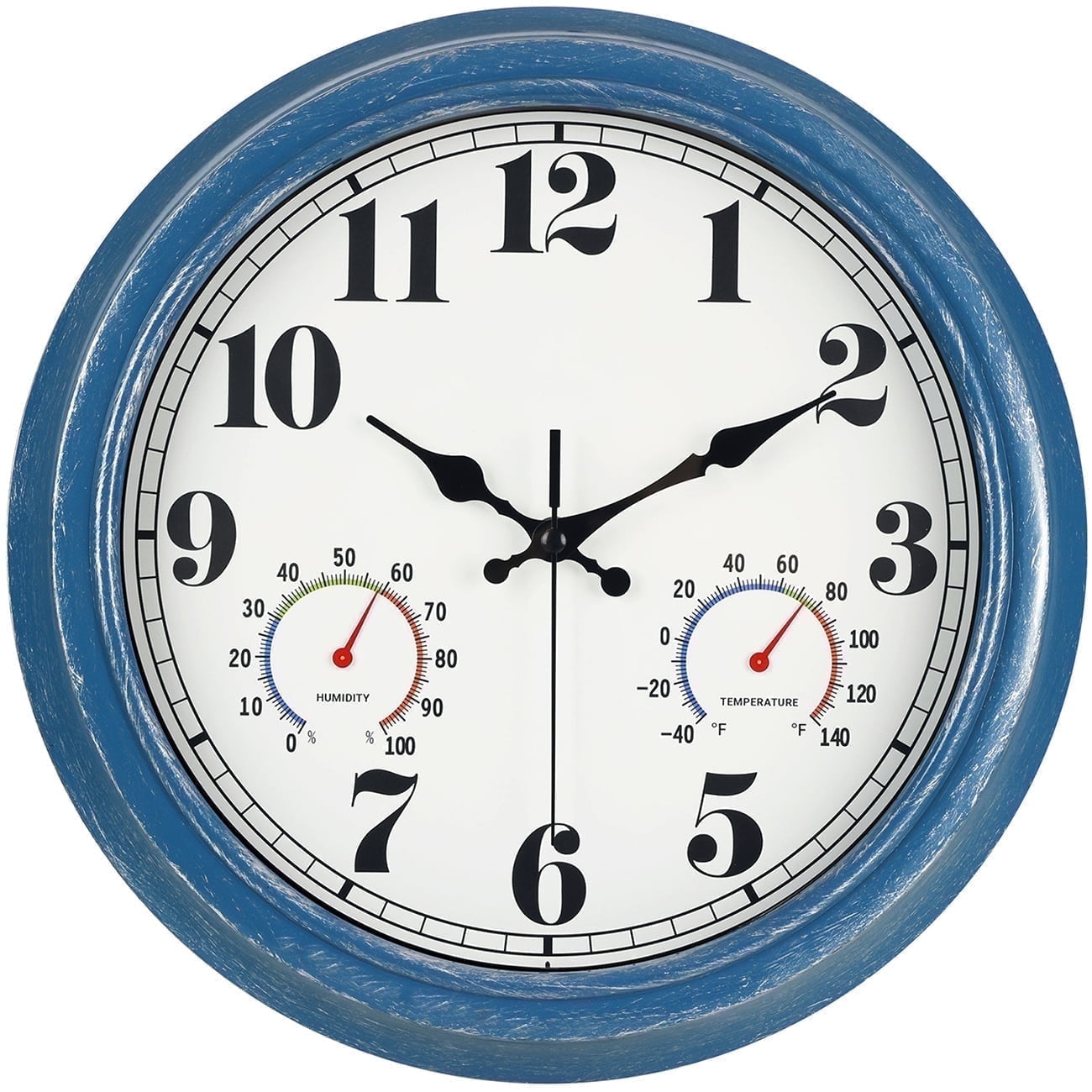 13 Inch Retro Wall Clock,Indoor and Outdoor,Quartz,Analog,Waterproof,Thermometer,Blue
