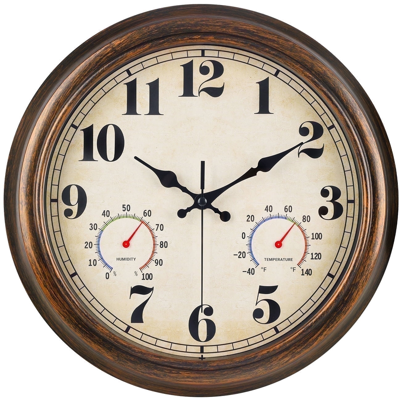 13 Inch Retro Wall Clock,Indoor and Outdoor,Quartz,Analog,Waterproof,Thermometer,Bronze