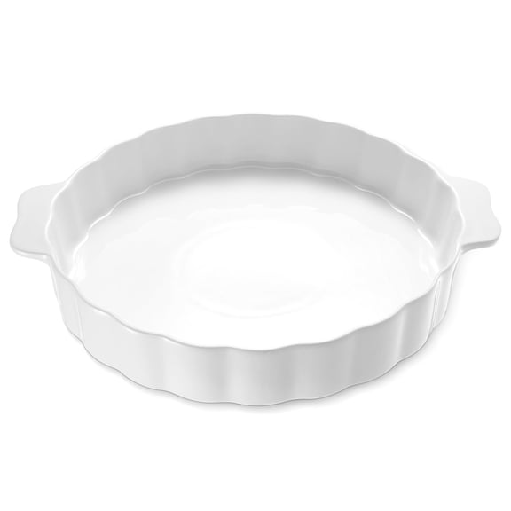 13 Inch Round Ceramic Pie Pan With Double Handles And Ruffled Edge