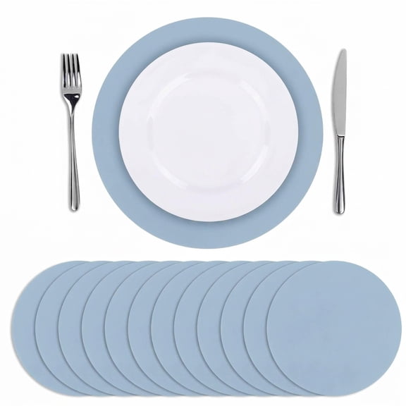 13 Inch Round Disposable Paper Place Mats, Dusty Blue, 100 Count