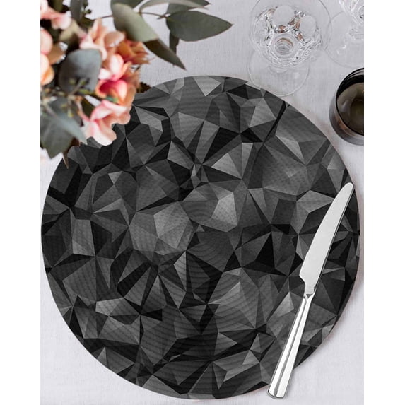 13 Inch Round Placemats Set of 4, Black Geometric Non Slip Heat Insulation PP Table Mats, Contemporary Minimalism Abstract Pattern Washable Place Mats for Kitchen Dining Party Table Decor