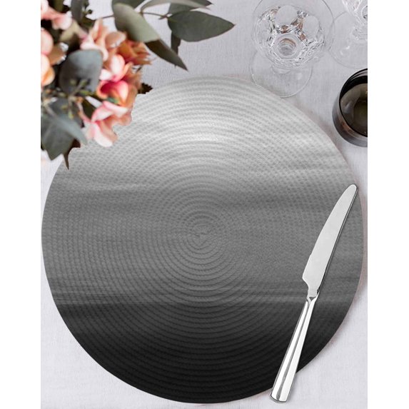 13 Inch Round Placemats Set of 4, Black Grey Ombre Non Slip Heat Insulation PP Table Mats, Modern Abstract Art Texture Washable Place Mats for Kitchen Dining Party Table Decor