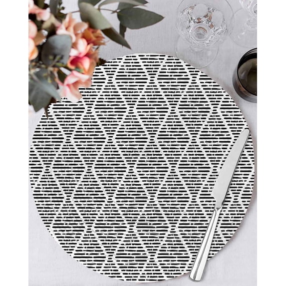 13 Inch Round Placemats Set of 4, Black White Non Slip Heat Insulation PP Table Mats, Modern Abstract Art Farmhouse Washable Place Mats for Kitchen Dining Party Table Decor