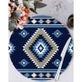 thumbnail image 1 of 13 Inch Round Placemats Set of 4, Blue Boho Non Slip Heat Insulation PP Table Mats, Farmhouse Neutral Abstract Geometric Motifs Washable Place Mats for Kitchen Dining Party Table Decor, 1 of 7