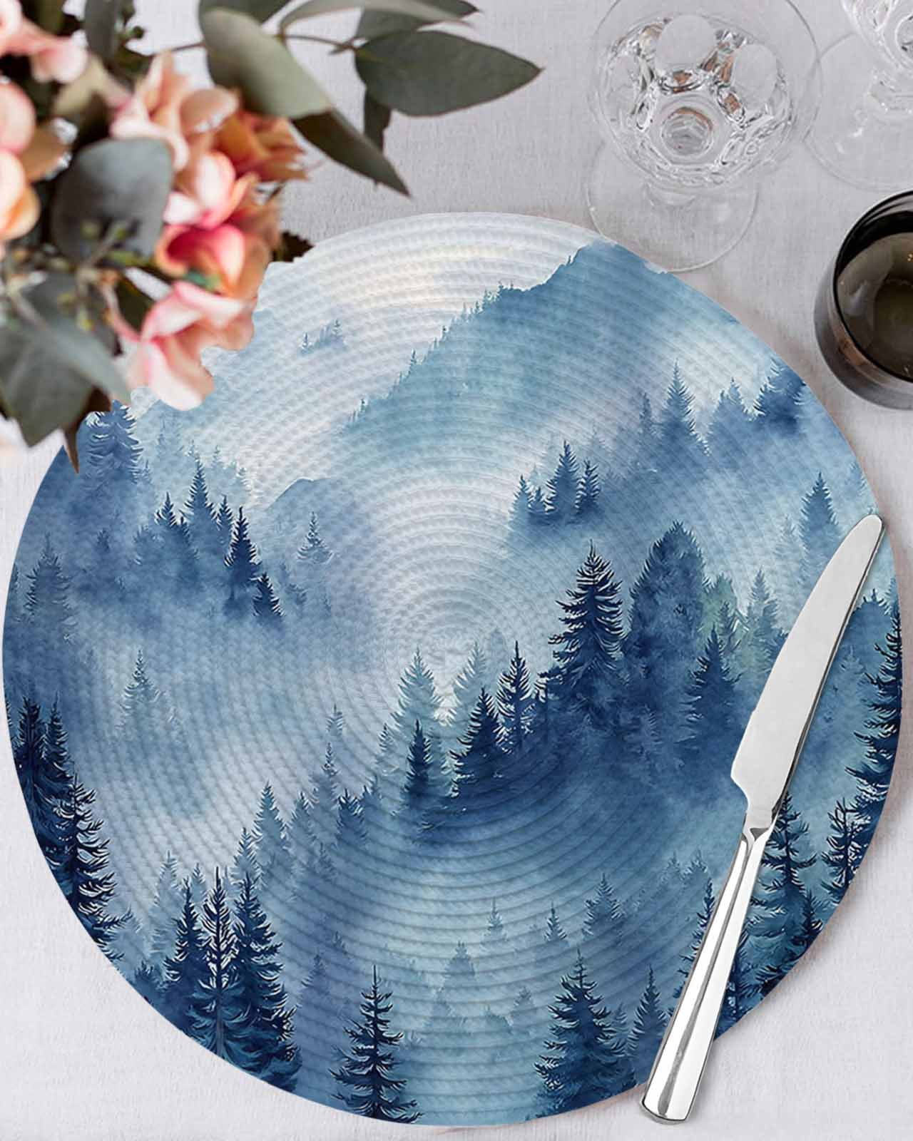 13 Inch Round Placemats Set of 4, Blue Mountain Non Slip Heat ...
