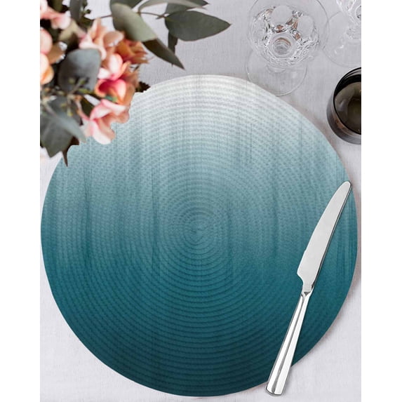 13 Inch Round Placemats Set of 4, Blue Ombre Non Slip Heat Insulation PP Table Mats, Contemporary Gradient Abstract Art Washable Place Mats for Kitchen Dining Party Table Decor