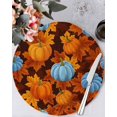 thumbnail image 1 of 13 Inch Round Placemats Set of 4, Blue Pumpkin Fall Non Slip Heat Insulation PP Table Mats, Thanksgiving Maple Leaves Farmhouse Washable Place Mats for Kitchen Dining Party Table Decor, 1 of 7