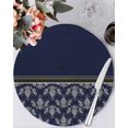 thumbnail image 1 of 13 Inch Round Placemats Set of 4, Boho Navy Blue Flower Non Slip Heat Insulation PP Table Mats, Abstract Bohemia Pesley Floral Washable Place Mats for Kitchen Dining Party Table Decor, 1 of 7