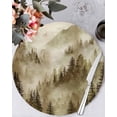 thumbnail image 1 of 13 Inch Round Placemats Set of 4, Brown Mountain Non Slip Heat Insulation PP Table Mats, Misty Forest Nature Woodland Pine Tree Landscape Washable Place Mats for Kitchen Dining Party Table Decor, 1 of 7