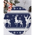 thumbnail image 1 of 13 Inch Round Placemats Set of 4, Christmas Elk Non Slip Heat Insulation PP Table Mats, Xmas Snowflakes Vintage Navy Blue Geometric Art Washable Place Mats for Kitchen Dining Party Table Decor, 1 of 7