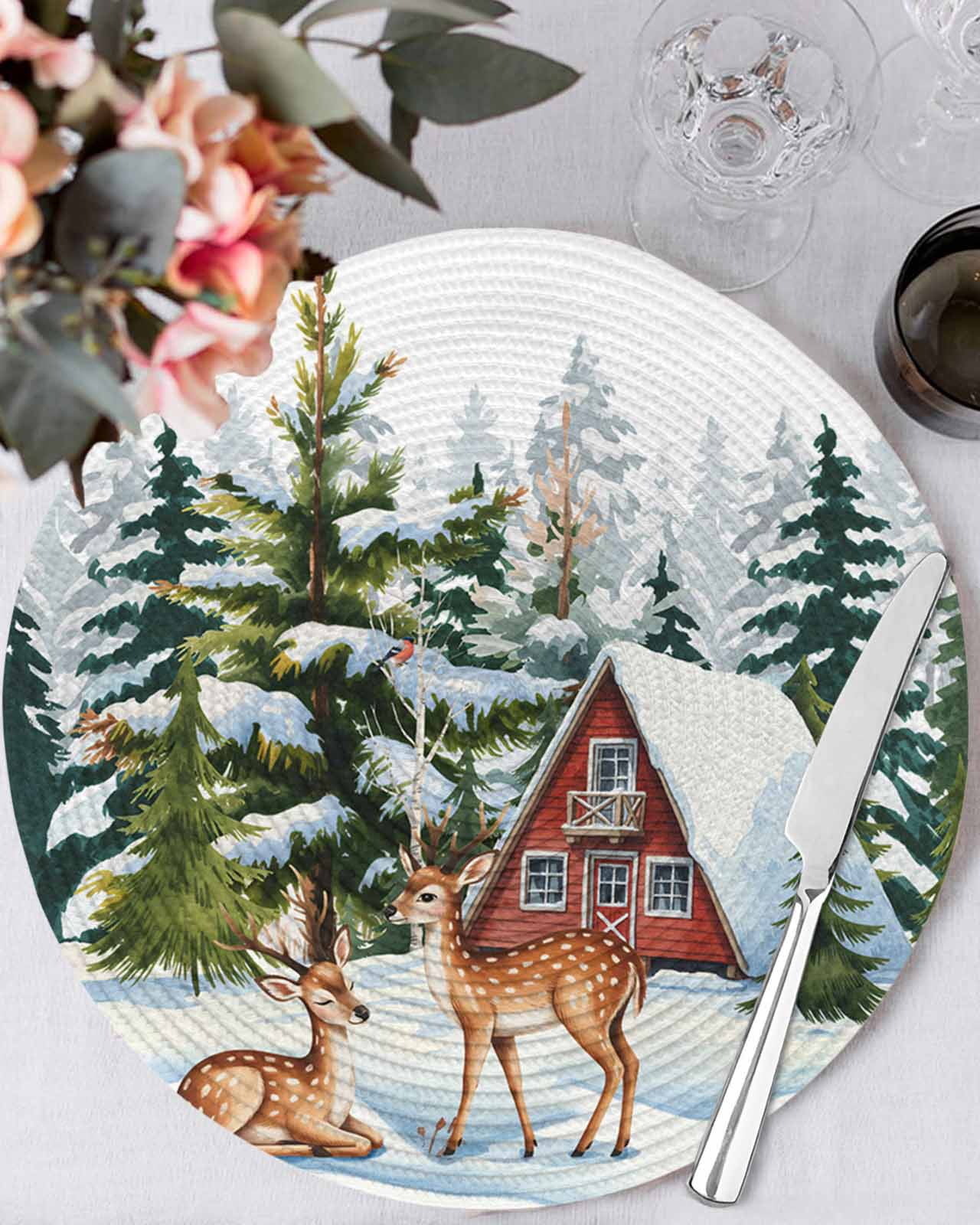 13 Inch Round Placemats Set of 4, Christmas Non Slip Heat Insulation PP ...