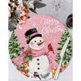 thumbnail image 1 of 13 Inch Round Placemats Set of 4, Christmas Snowman Non Slip Heat Insulation PP Table Mats, Pink Xmas Tree Elk Gifts Snowflake Washable Place Mats for Kitchen Dining Party Table Decor, 1 of 7