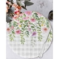 thumbnail image 1 of 13 Inch Round Placemats Set of 4, Colorful Flowers Non Slip Heat Insulation PP Table Mats, Spring Floral Leaves Botanical Gray Plaid Washable Place Mats for Kitchen Dining Party Table Decor, 1 of 7